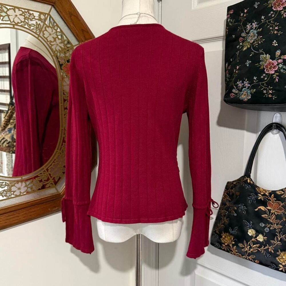 VTG Y2K Giorgio Fiorlini Dark Red Long Bell Sleeve Braided Ribbed Sweater Top S - Picture 5 of 8